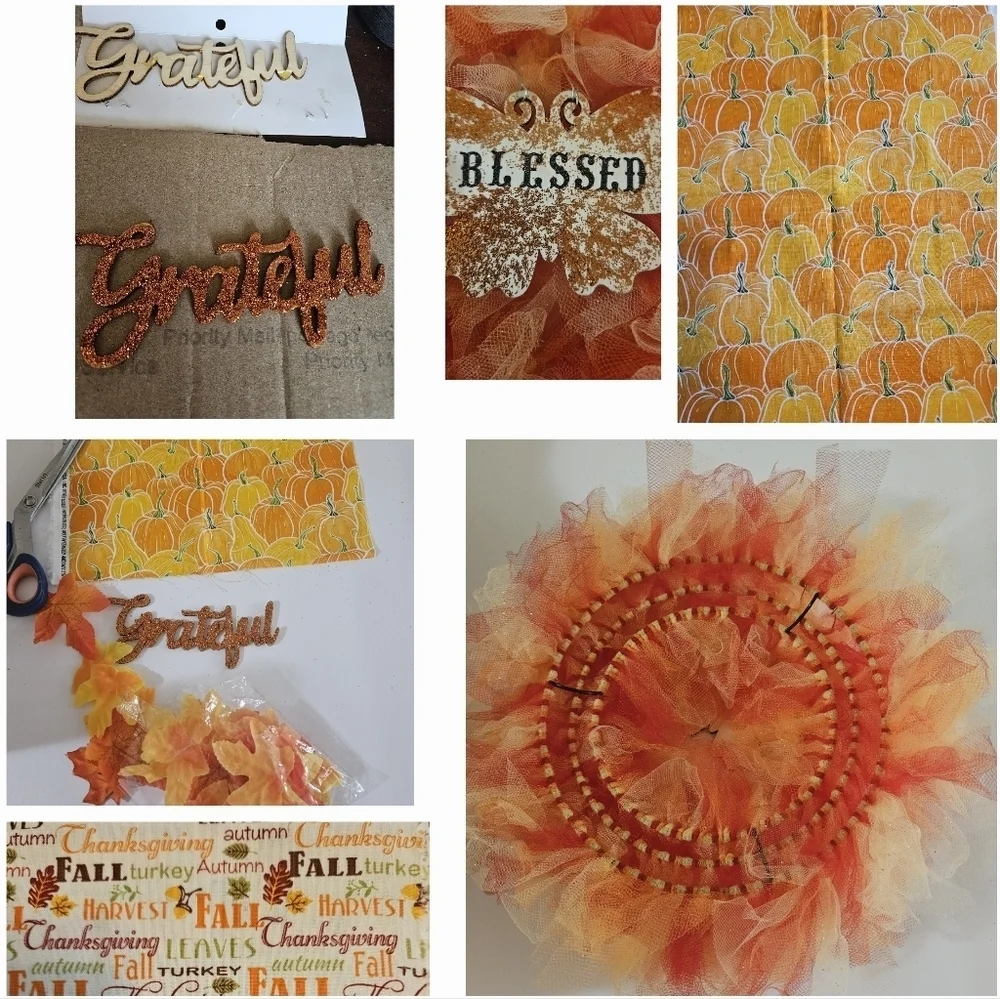 Handmade Fall Holiday Wreath Blessed Grateful Autumn Decor
